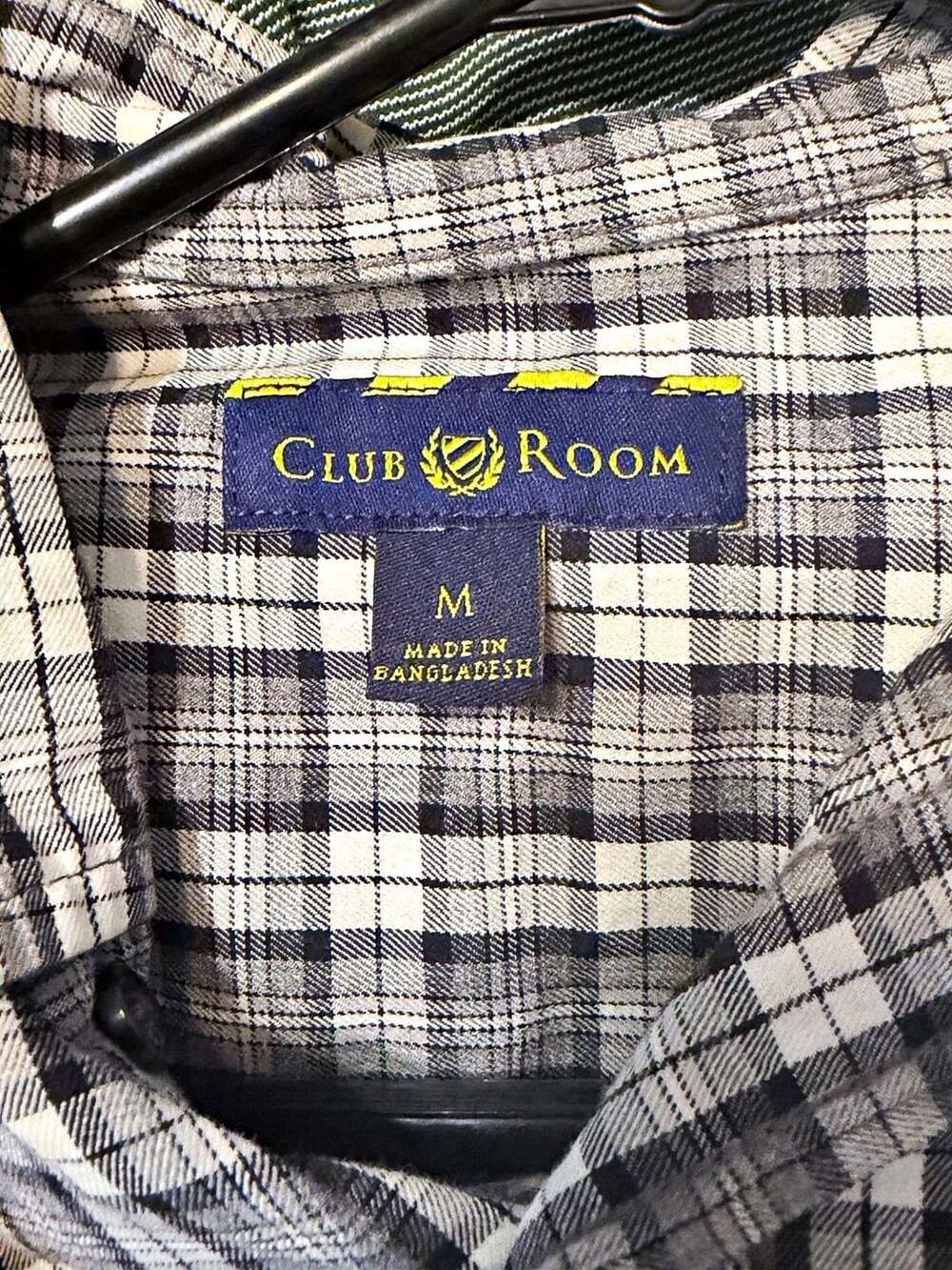 Club Room Men's M Regular White/Gray/Black Woven Plaid Long Sleeve Button-Up